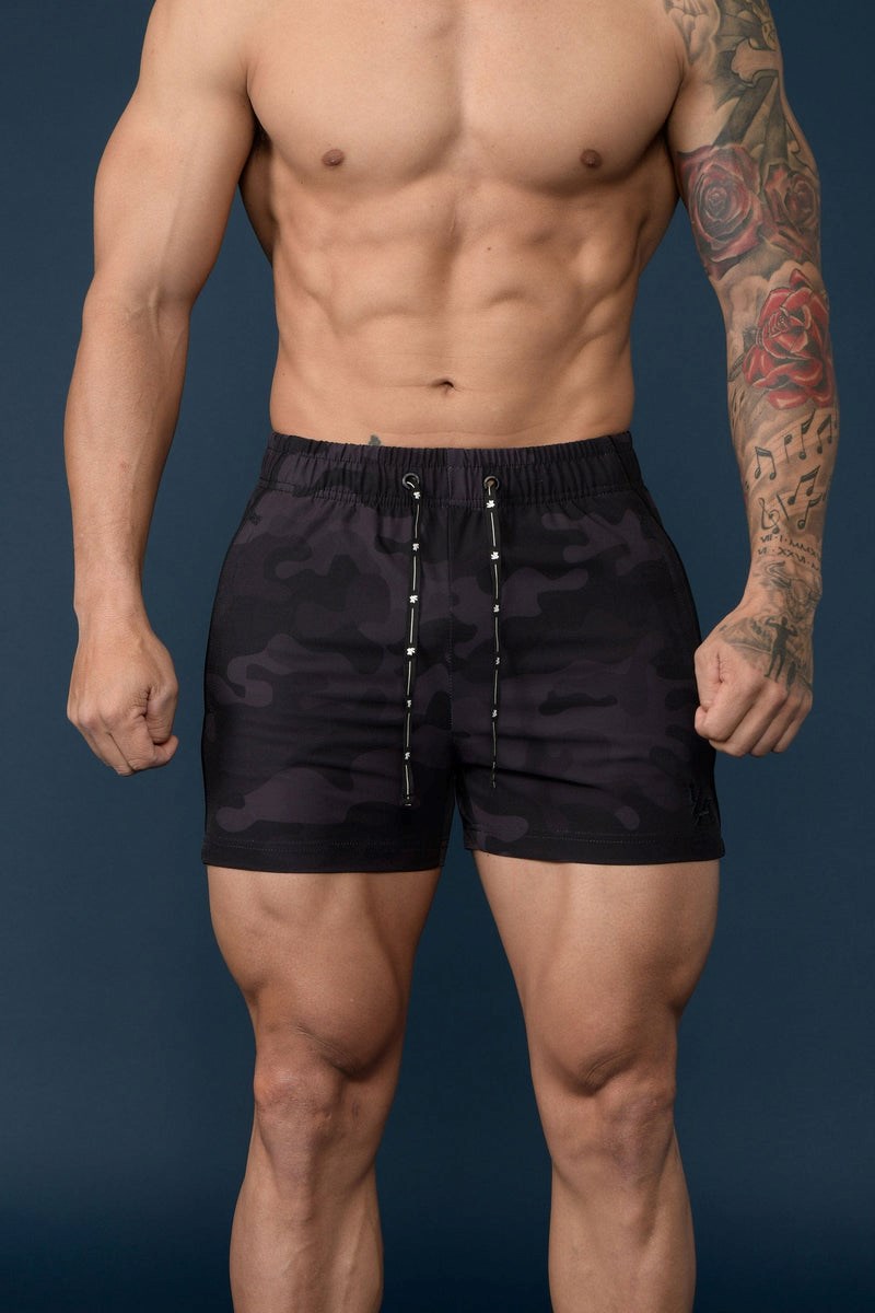 YoungLA 101 Bodybuilding Kort Shorts Camo Zwart | 2069137-OE