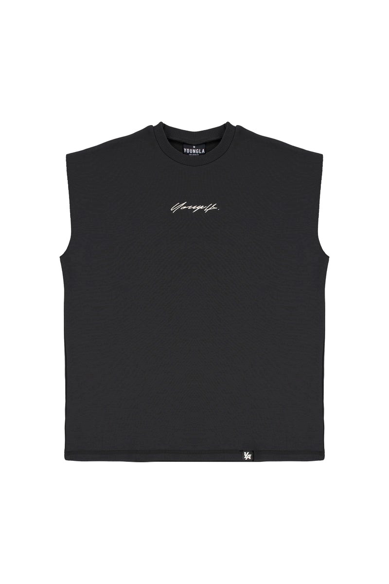 YoungLA 328 Drop Shoulder Cut Offs Zwart | 7645938-BL