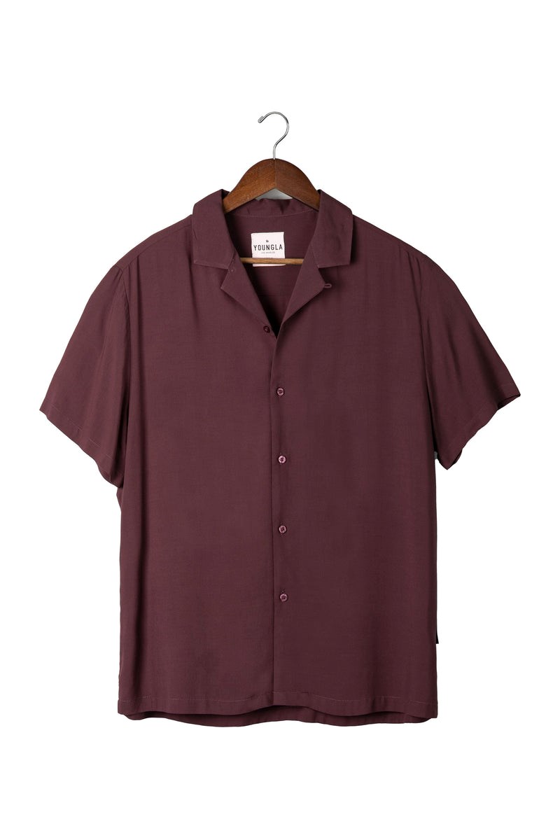 YoungLA 445 Cabo Vibez Shirts Solid Colors Wine | 8416253-QL