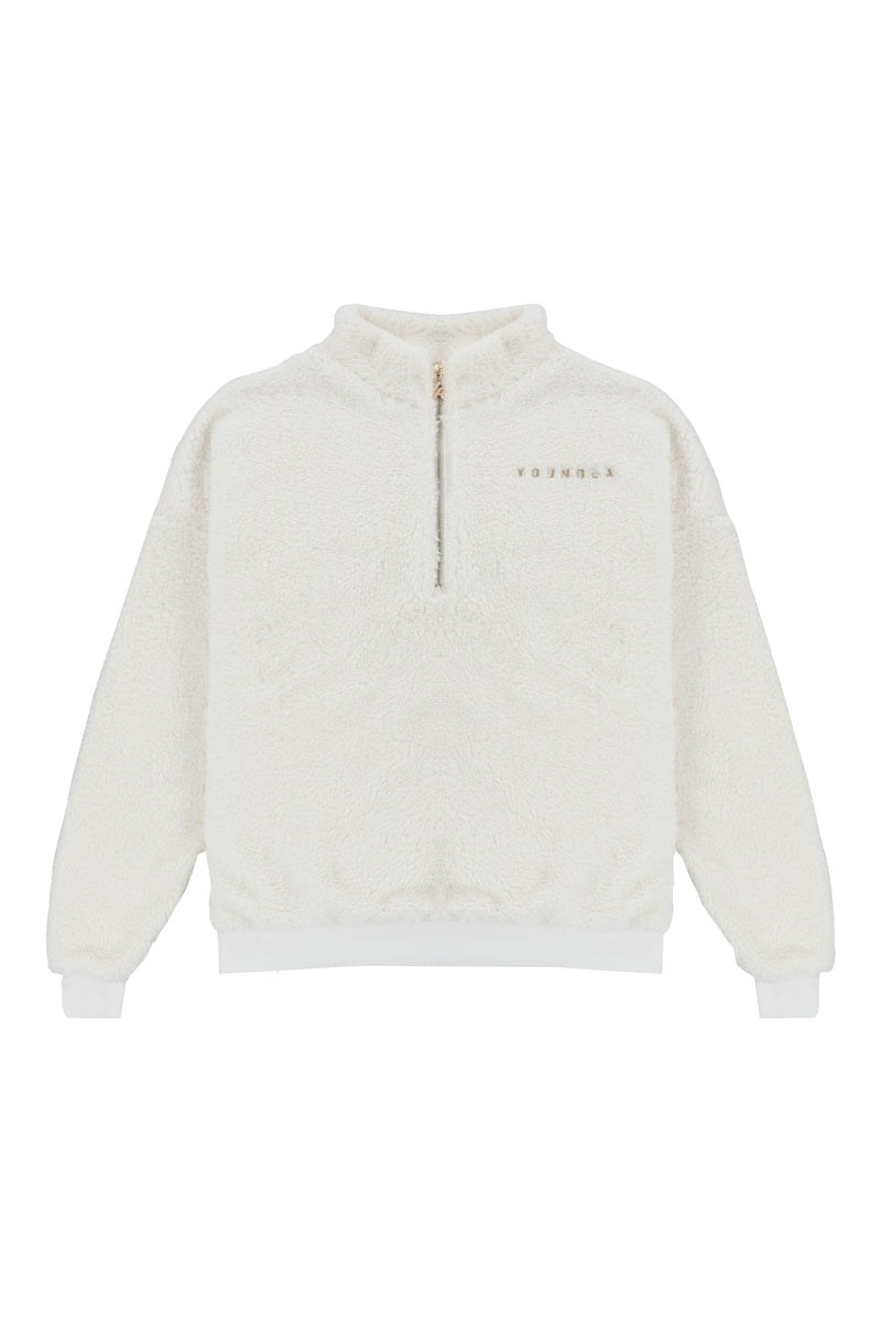 YoungLA 505 Quarter Zip Teddy Fleece Offwhite | 8495321-XD