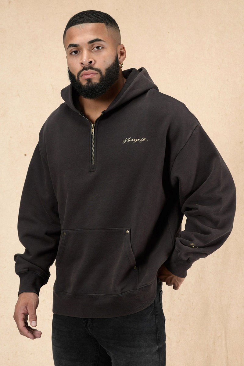 YoungLA 509 Rivet Quarter Zip Hoodie Zwart Lichtturkoois | 2049836-AP
