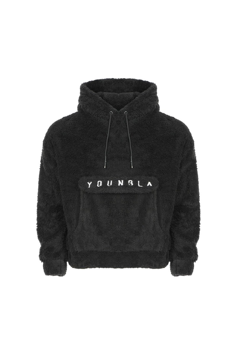 YoungLA 538 Kangaroo Teddy Fleece Hoodies Zwart | 5426170-UJ
