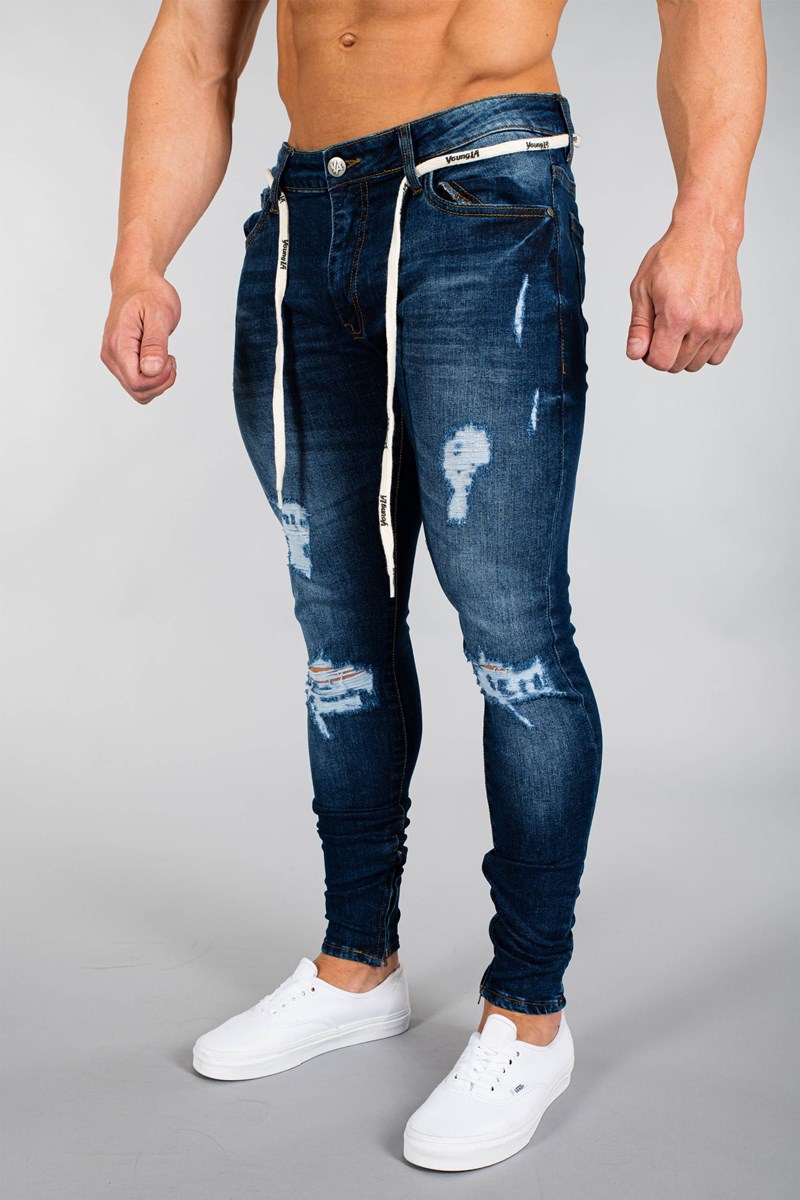 YoungLA 604 EXTRA DISTRESSED DENIM JEANS Blauw | 4216730-EH