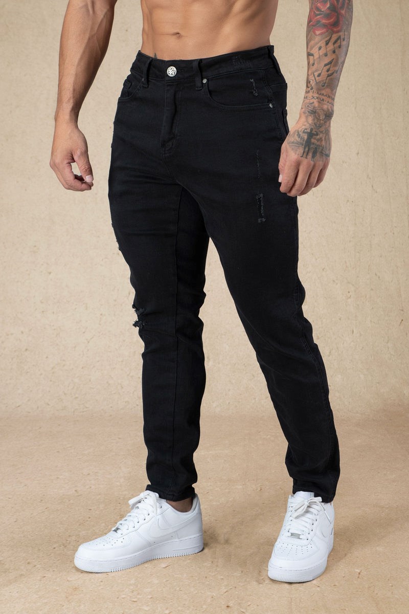 YoungLA 607 Tailored Slim Fit Jeans Zwart Lichtturkoois | 4318279-HM