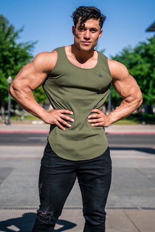 YoungLA 314 Scoop Bottom Geribbeld Tank Olijfgroen | 8903576-YV
