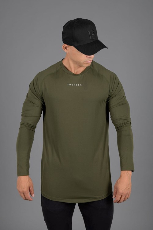 YoungLA 441 Performance Line Longsleeve Shirts Olijfgroen | 7189043-XH